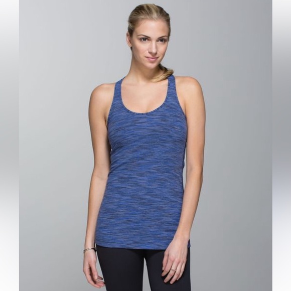 Lululemon Reversible Racerback Athletic Tank Top Heathered Blue Black Gray Sz 2 - Picture 1 of 5